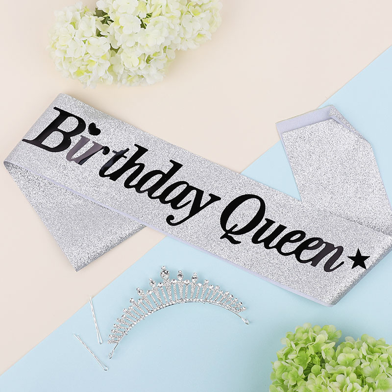 생일어깨띠 Birthday Queen 글리터 실버